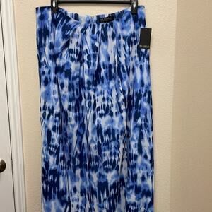 Eloquii Womens Maxi Lined Skirt Size 16 Abstract Print Blue Faux Wrap Side Split